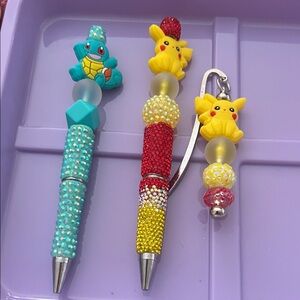 Cute Pikachu & Squirtle Rhinestone Pens - Yellow, Teal, Red